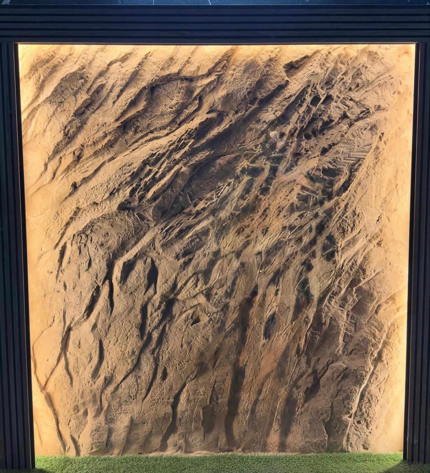 Desert-inspired erosive textured sculpted wall